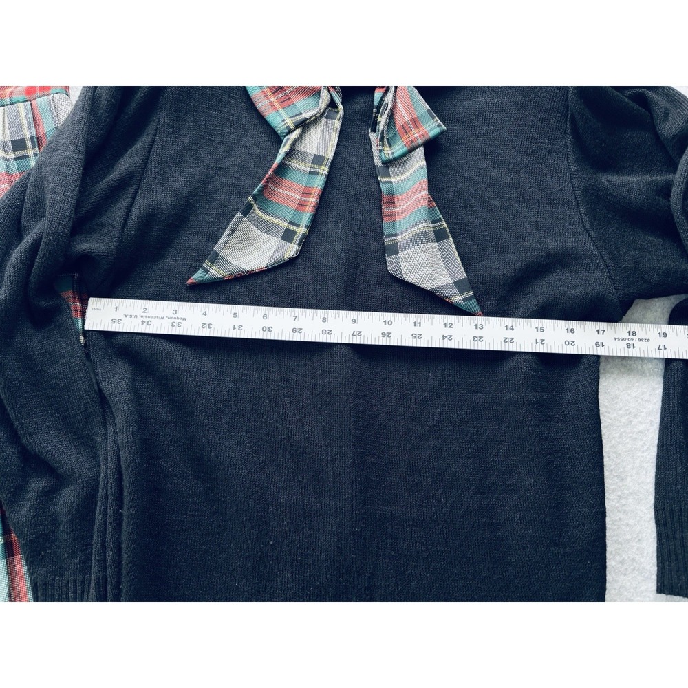 Vintage 80s Tartan Plaid 2pc Skirt Set Black Sweater Pleated Tiered Holiday 7/8 - Picture 7 of 15